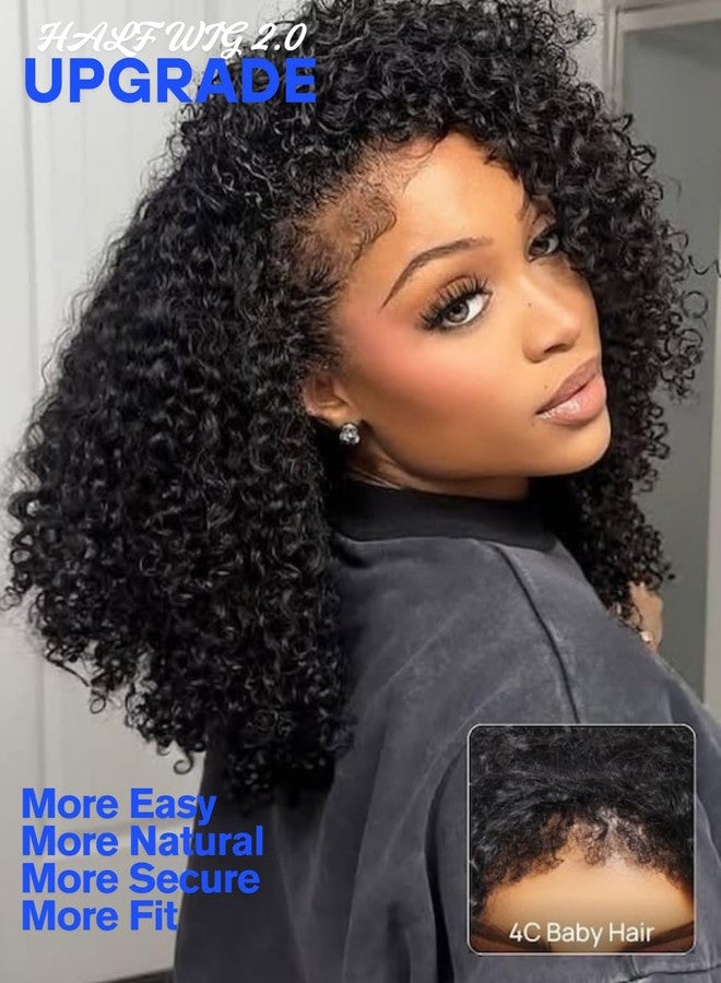 Nadula Glueless Afro Kinky Curly Half Drawstring Wig Human Hair No Leave Out with 4C Blend Edges Hairline, 12A Upgraded Flip-over Design Wear and Go Clip in Half Wig Beginner Friendly 18inch - Image 2